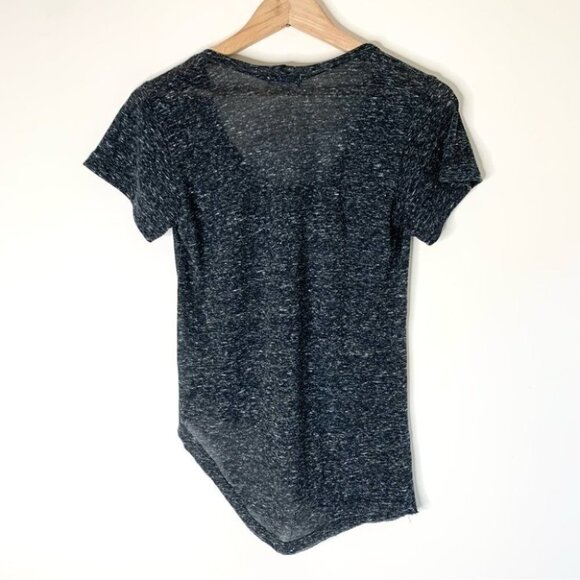 Revolve LNA Deep U Neck Tee T-Shirt Asymmetrical Hem Short Sleeve Heather Black - Picture 14 of 15